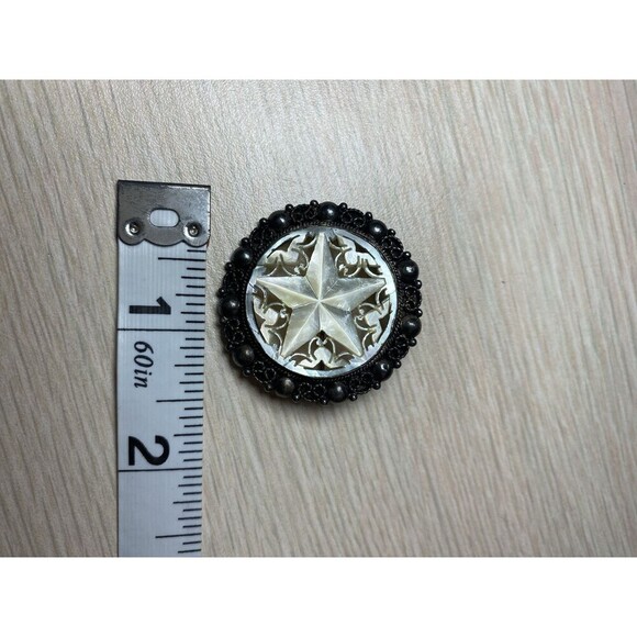 Vintage Sterling Silver Jerusalem Signed 925 Carved Mother Of Pearl Star Brooch - Picture 3 of 8